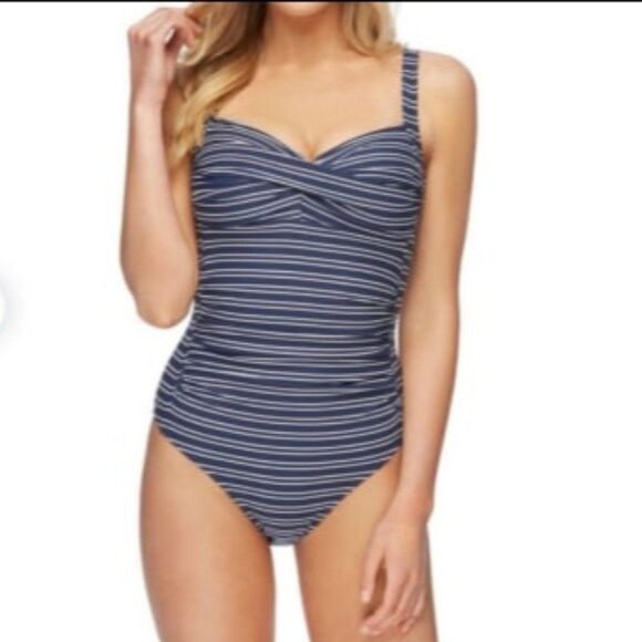 Nip Tuck Navy Rope Twist Front 1 Piece Swimsuit 6 - Picture 1 of 5